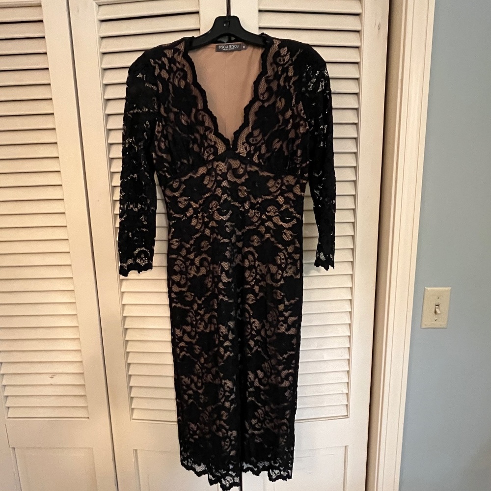 Black stretch lace cocktail dress